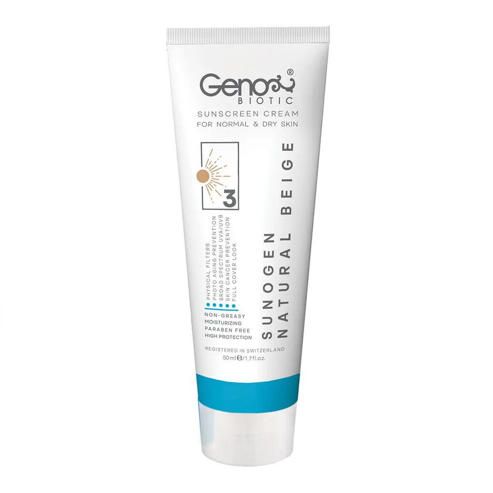 Natural Beige Sunscreen Cream FOR NORMAL & DRY SKIN spf50 GENO ضد آفتاب بژ طبیعی 3 پوست خشک و معمولی SPF50 ژنو
