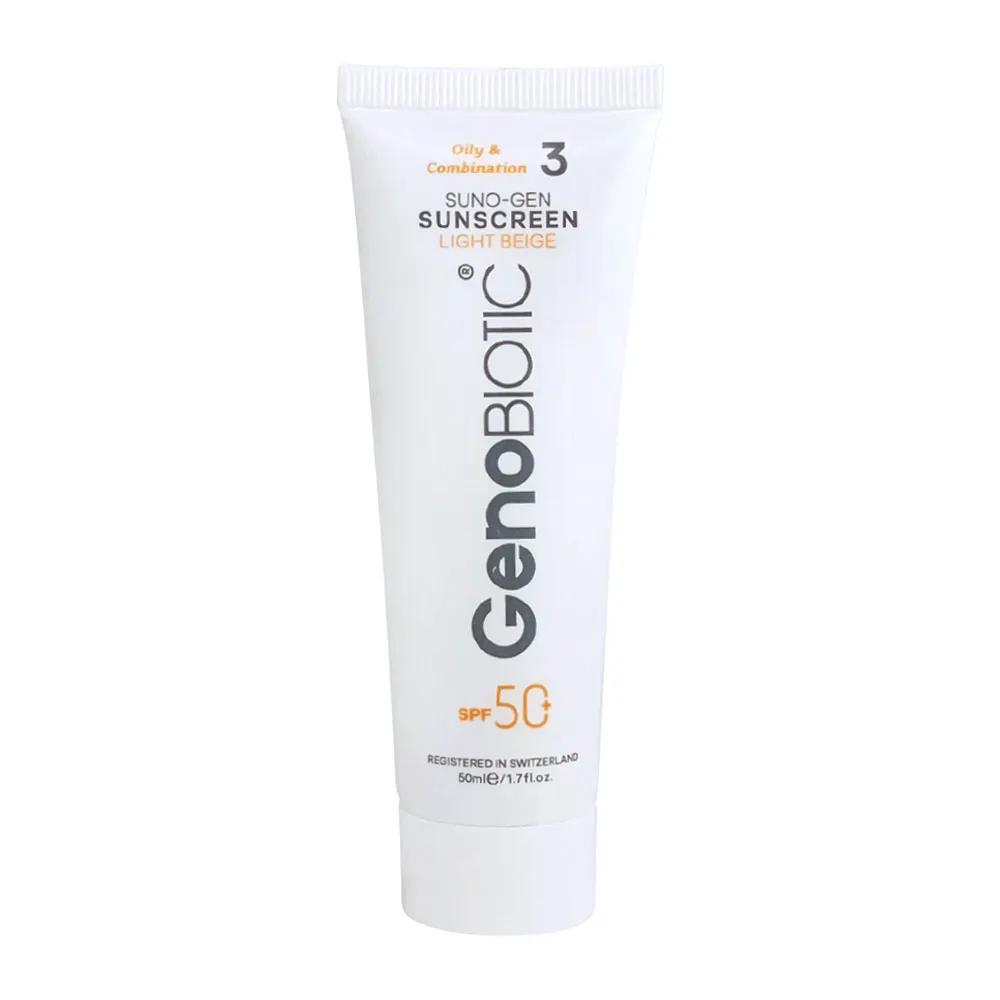 Sunscreen Cream SPF 50 For Oily & COMBINATION SKIN GENO ضد آفتاب بژ روشن 3 پوست چرب SPF50 ژنو
