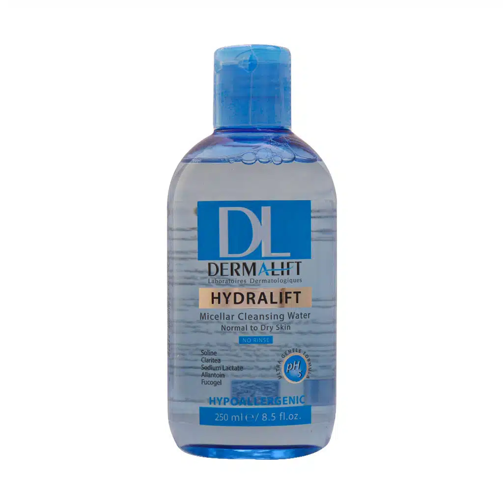 Dermalift Hydralift Micellar Cleansing Water For Normal To Dry Skin 250 ml محلول میسلار واتر پوست خشک و معمولی هیدرالیفت درمالیفت 250 میلی لیتر