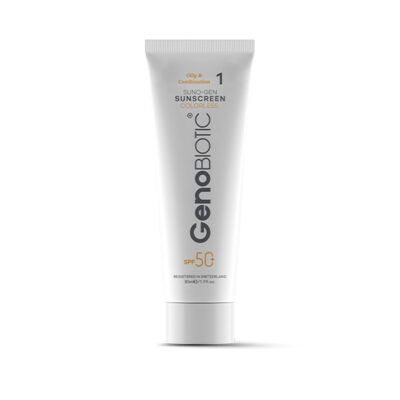 کرم ضدآفتاب مناسب پوست چرب و مختلط spf50 بی رنگ برند ژنو بایوتیک